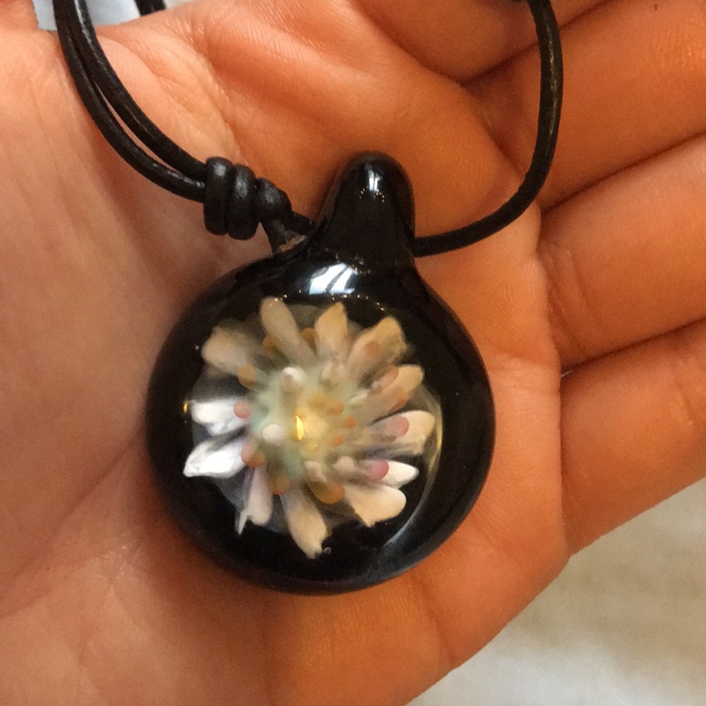 Handmade glass floral pendant necklace